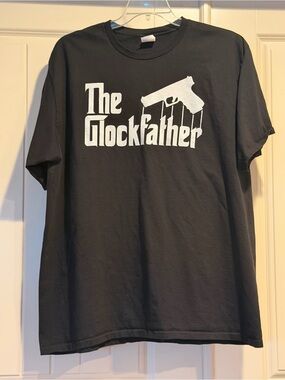 Port and Company Black Tee with White Top 'The Glockfather' Graphic